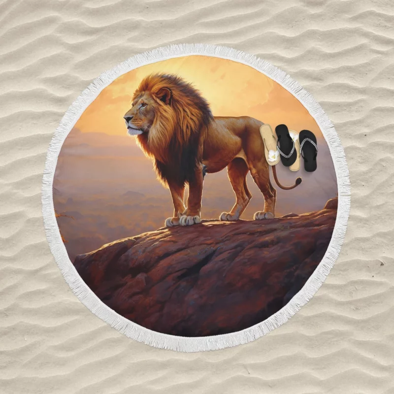 Roaring Lion at Sunset Round Beach Towel