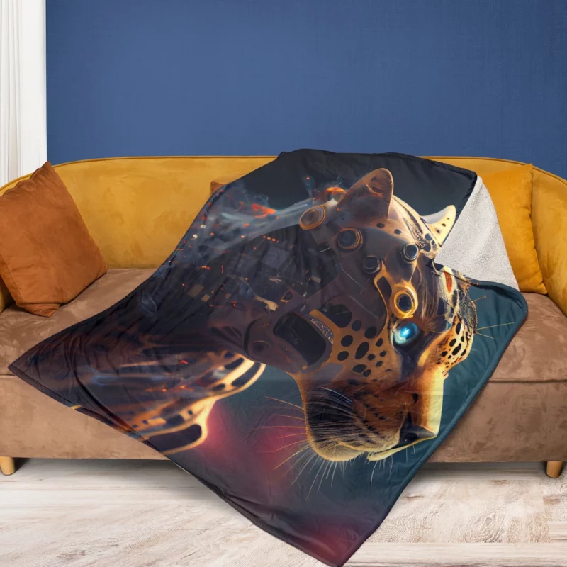 Robot Cat Portrait Fleece Blanket 1