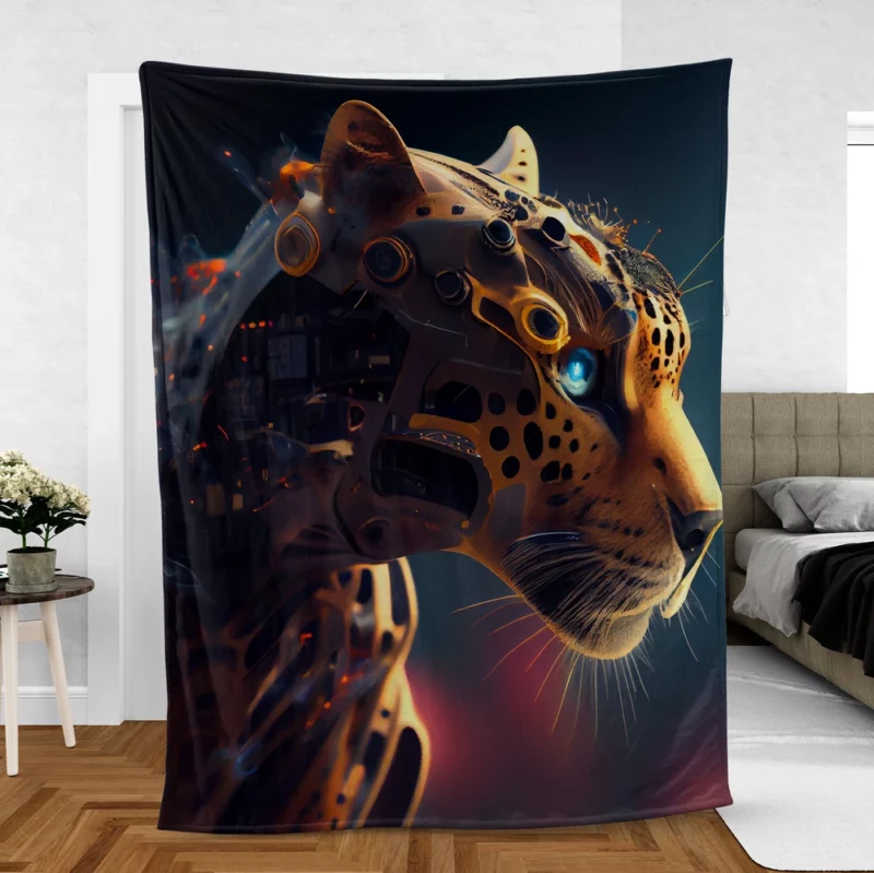 Robot Cat Portrait Fleece Blanket