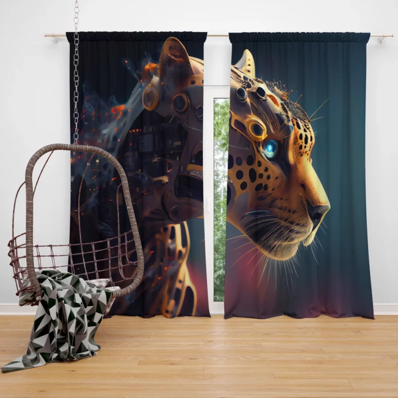 Robot Cat Portrait Window Curtain