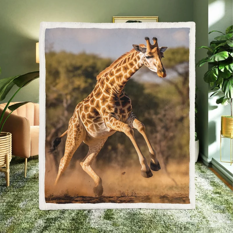 Running Giraffe Sherpa Fleece Blanket