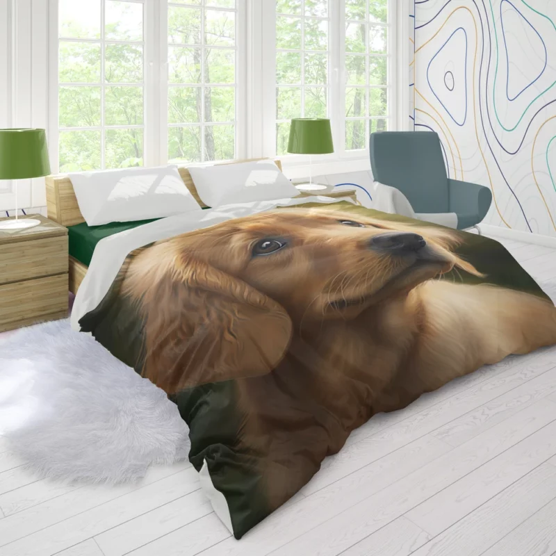 Sad Golden Retriever Painting Duvet Cover