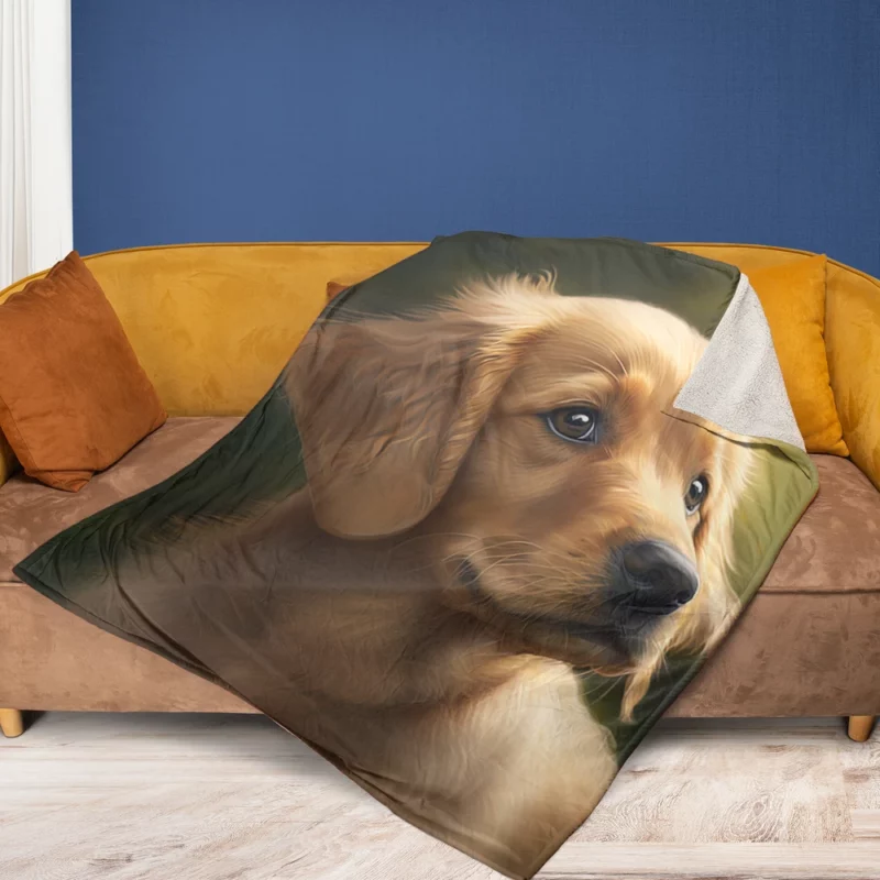 Sad Golden Retriever Painting Fleece Blanket 1