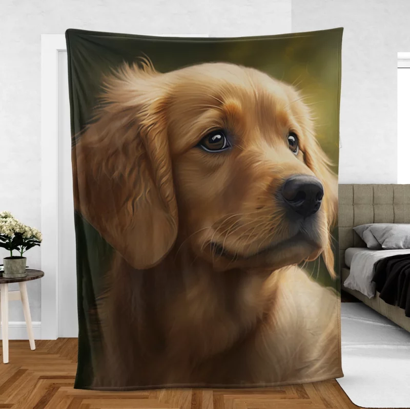 Sad Golden Retriever Painting Fleece Blanket