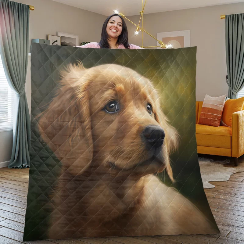 Sad Golden Retriever Painting Quilt Blanket