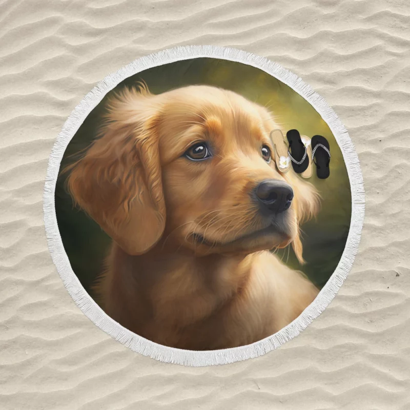 Sad Golden Retriever Painting Round Beach Towel