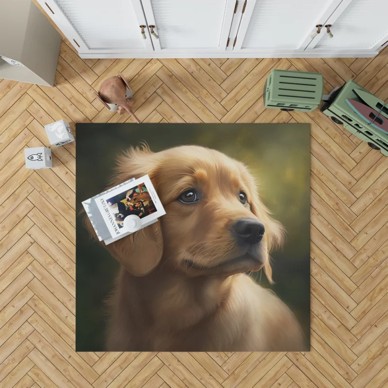 Sad Golden Retriever Painting Rug