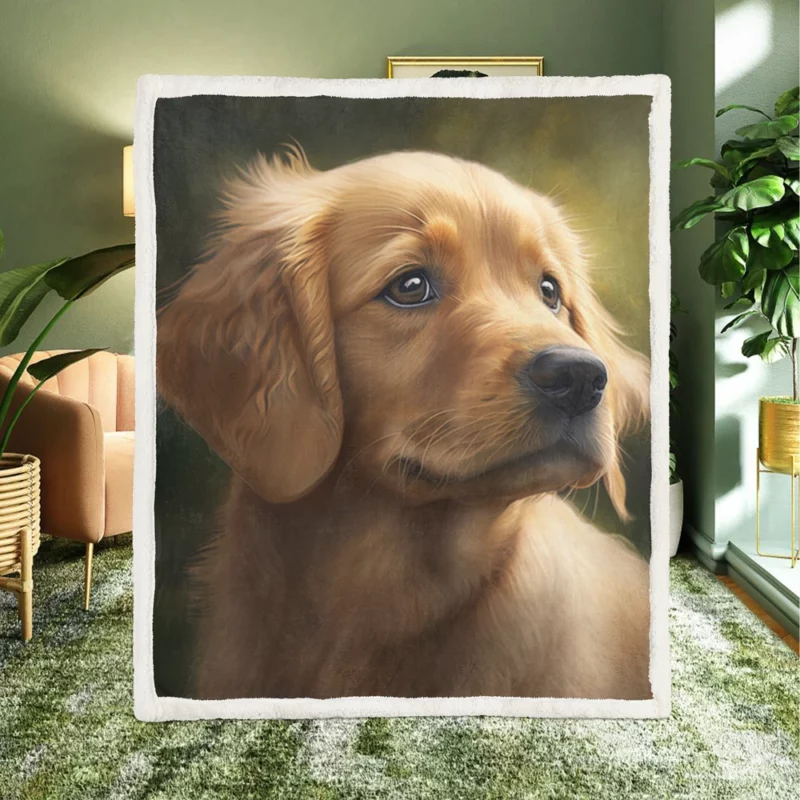 Sad Golden Retriever Painting Sherpa Fleece Blanket