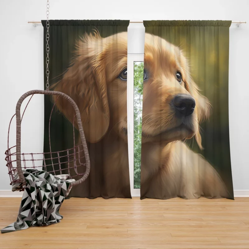 Sad Golden Retriever Painting Window Curtain