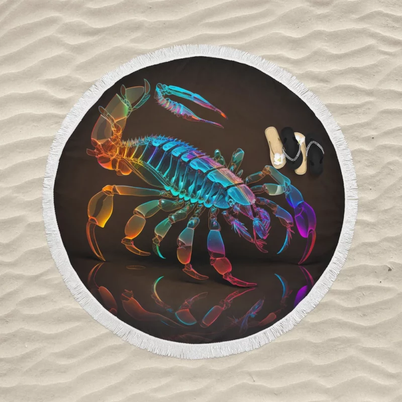 Scorpion on Dark Background Round Beach Towel