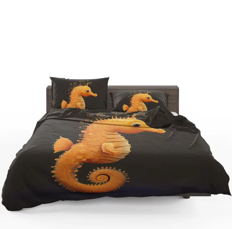 Seahorse Drawing on Black Bedding Set 1