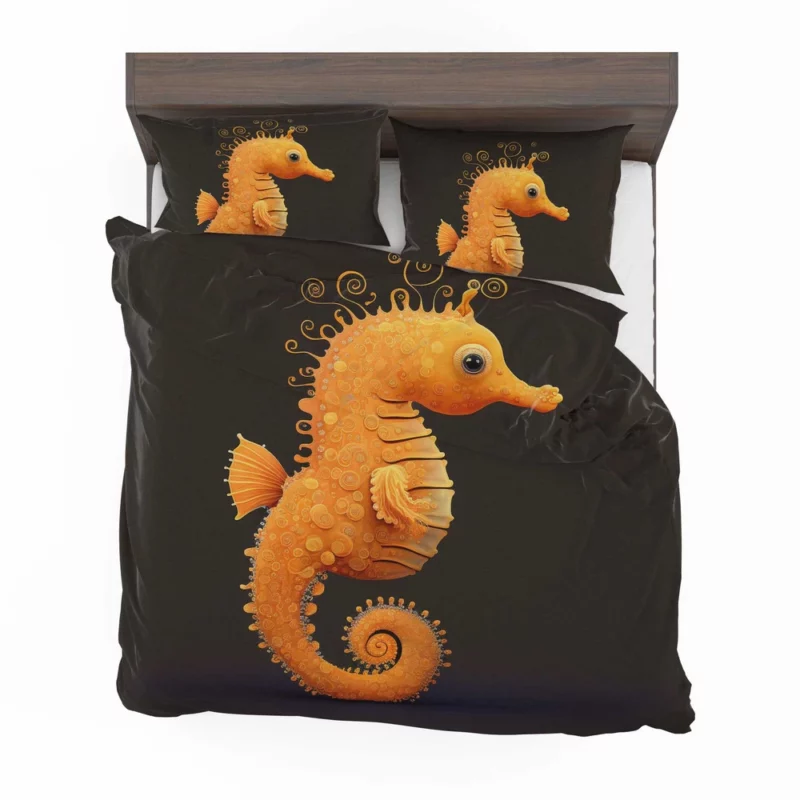 Seahorse Drawing on Black Bedding Set 2