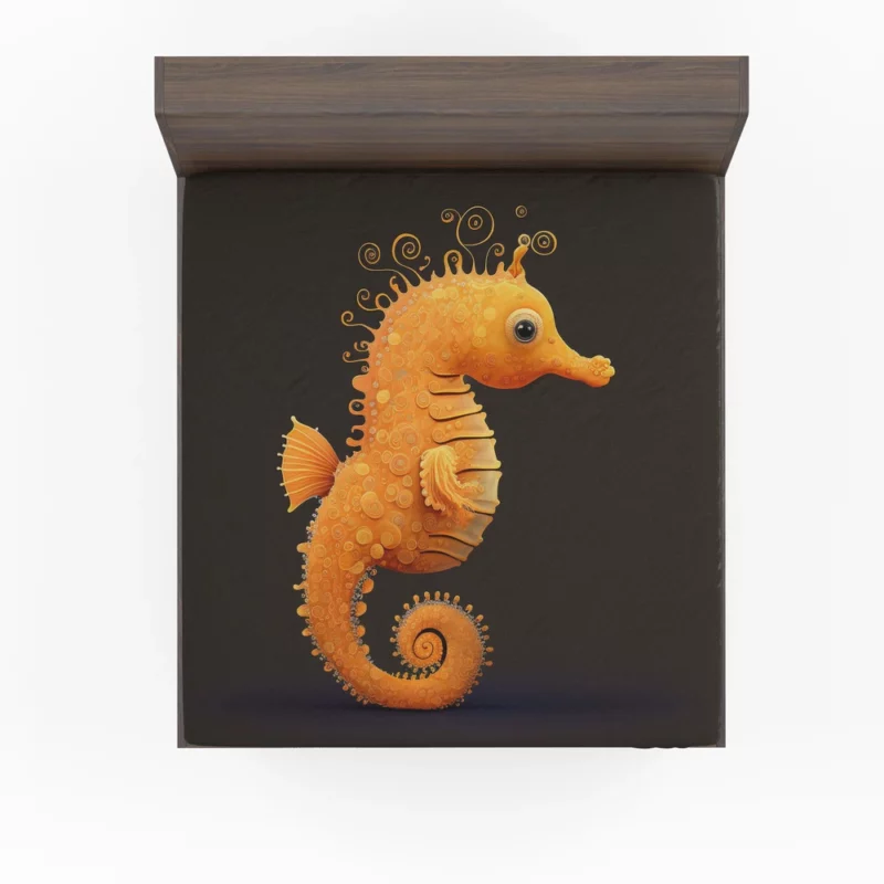 Seahorse Drawing on Black Fitted Sheet