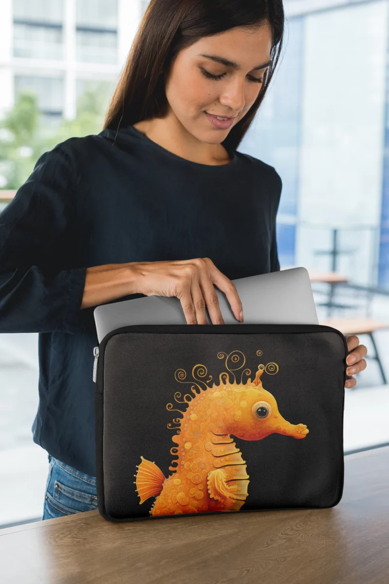 Seahorse Drawing on Black Laptop Sleeve 1