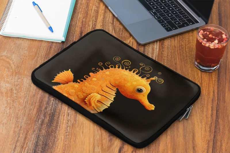 Seahorse Drawing on Black Laptop Sleeve 2