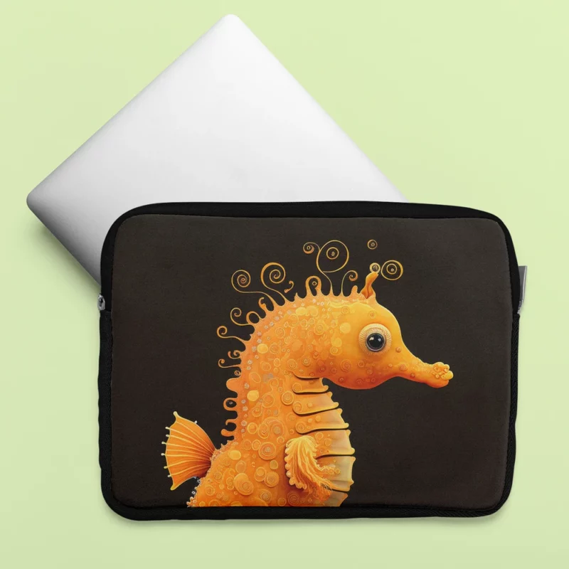 Seahorse Drawing on Black Laptop Sleeve