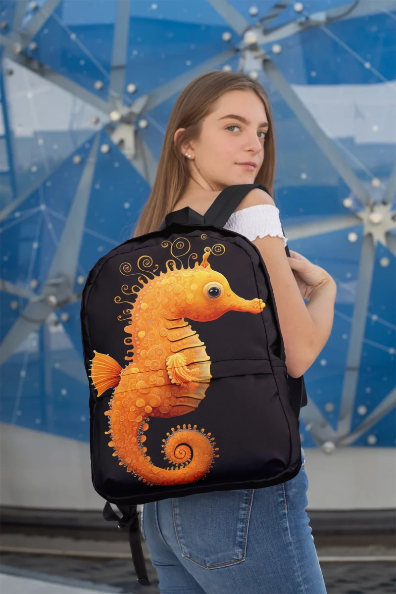 Seahorse Drawing on Black Minimalist Backpack 2