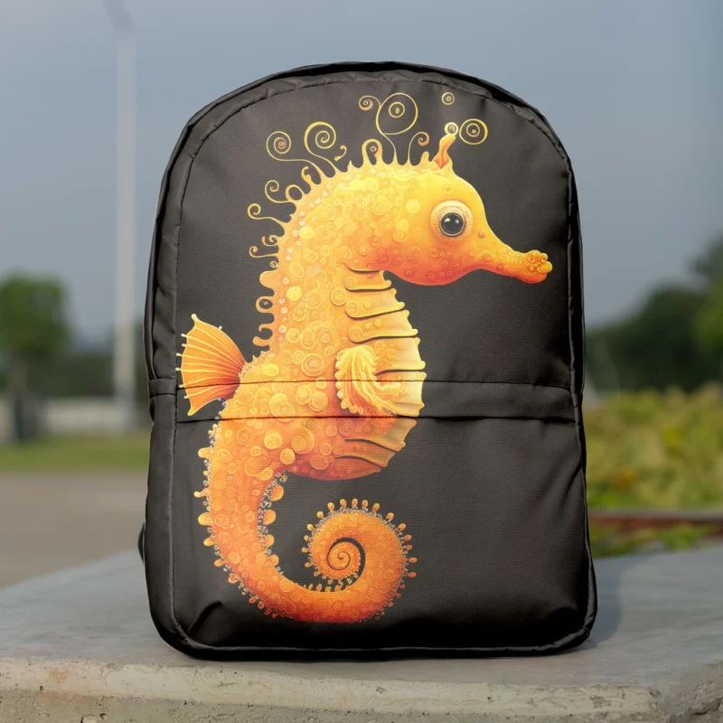 Seahorse Drawing on Black Minimalist Backpack