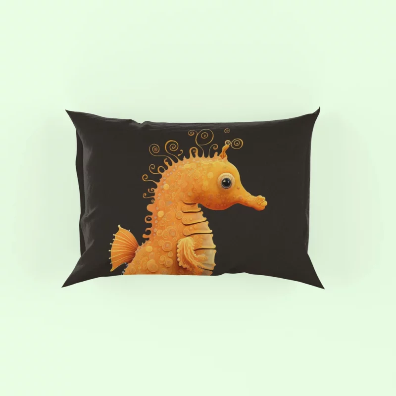 Seahorse Drawing on Black Pillow Case