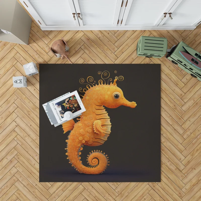 Seahorse Drawing on Black Rug