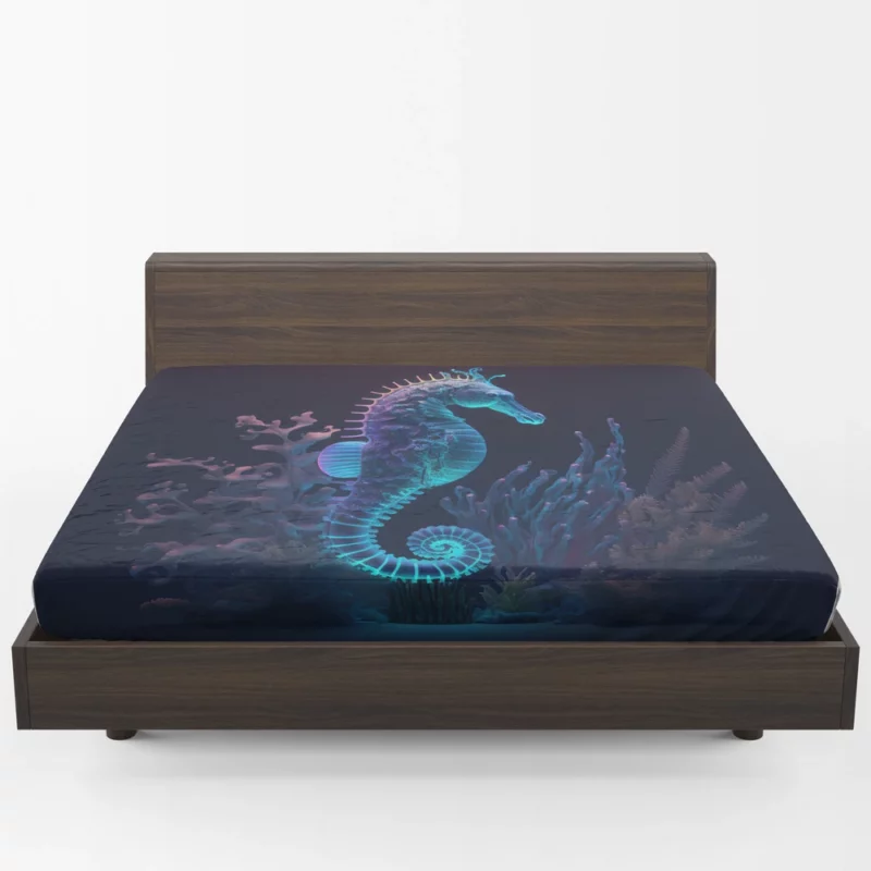 Seahorse Sitting on Coral Reef Fitted Sheet 1