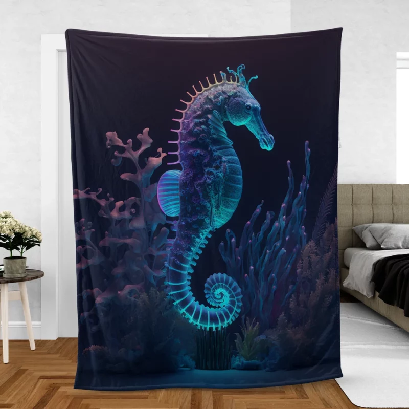 Seahorse Sitting on Coral Reef Fleece Blanket