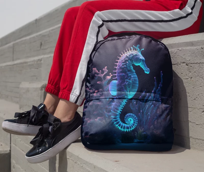 Seahorse Sitting on Coral Reef Minimalist Backpack 1