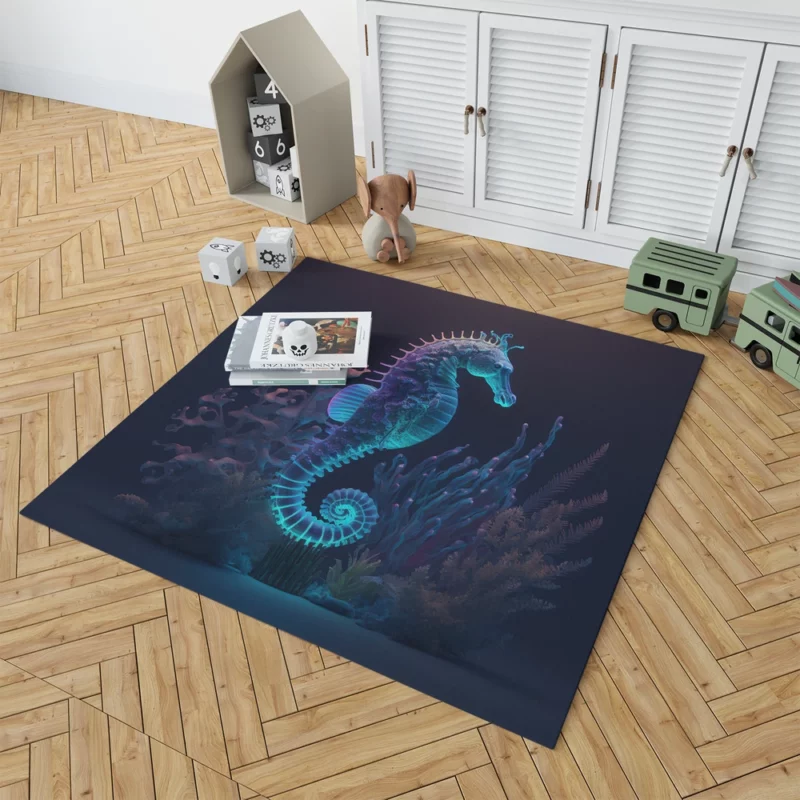 Seahorse Sitting on Coral Reef Rug 1