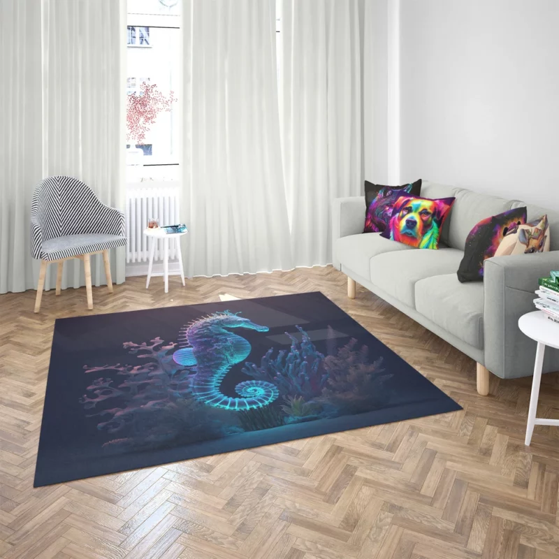 Seahorse Sitting on Coral Reef Rug 2