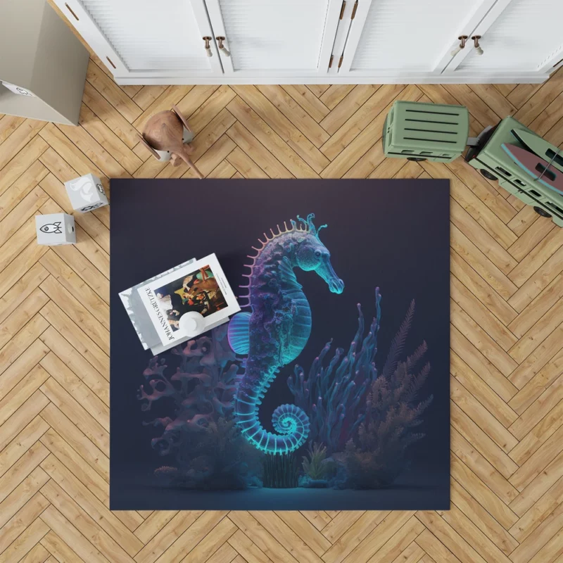 Seahorse Sitting on Coral Reef Rug