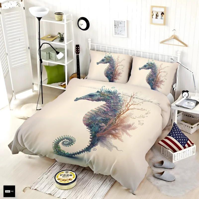 Seahorse Watercolor Illustration Bedding Set