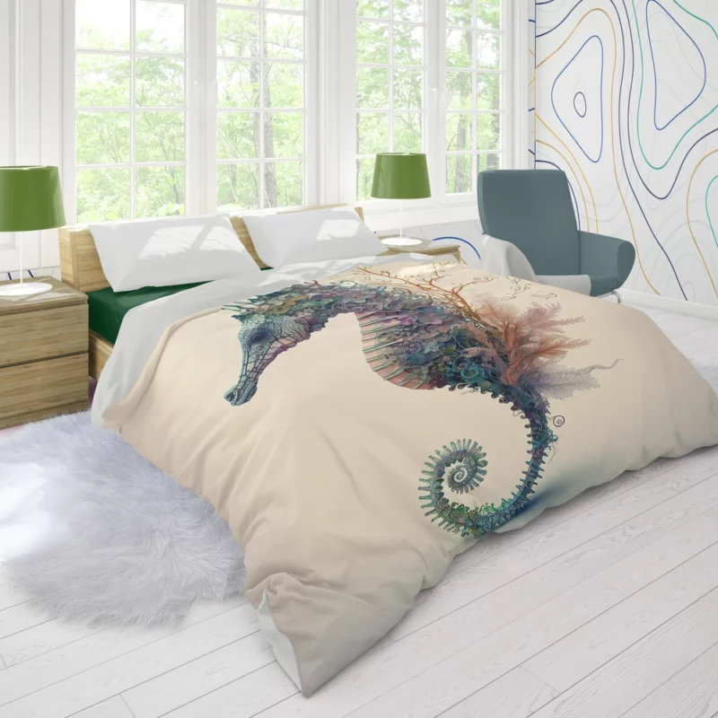 Seahorse Watercolor Illustration Duvet Cover