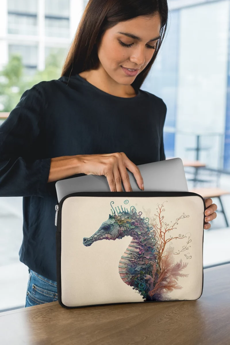 Seahorse Watercolor Illustration Laptop Sleeve 1