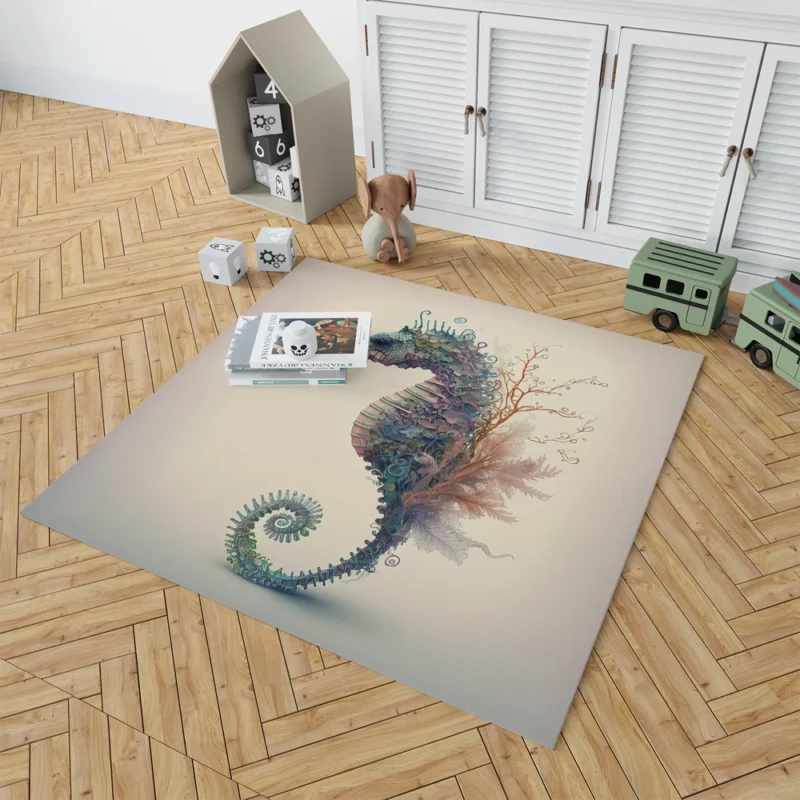 Seahorse Watercolor Illustration Rug 1