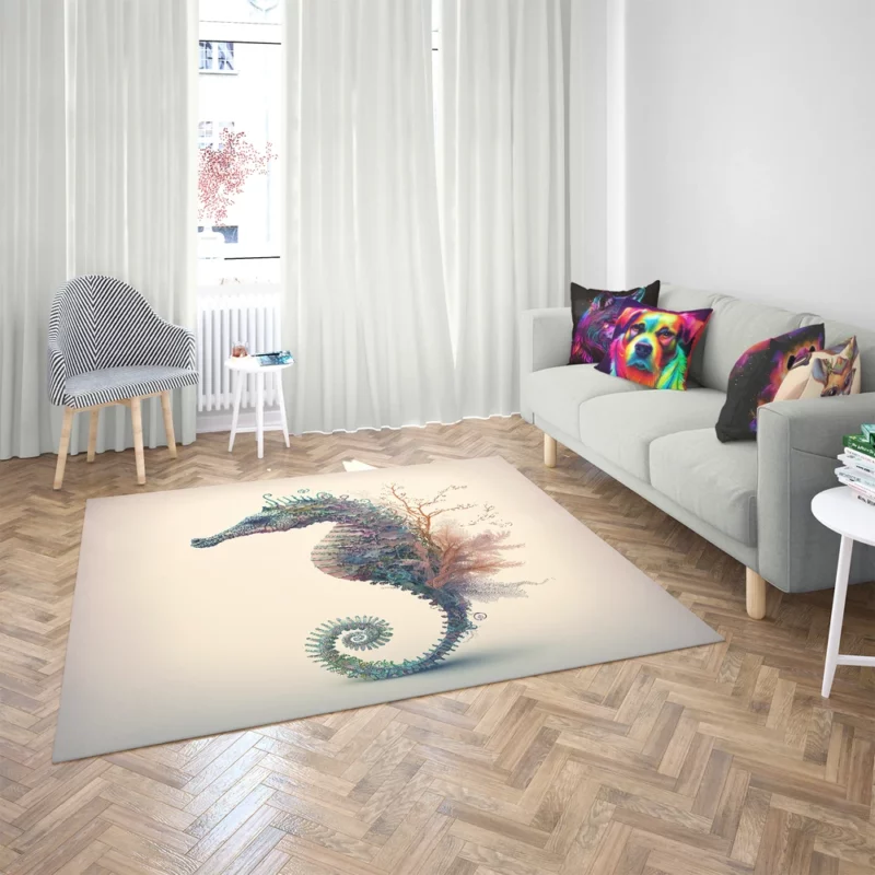 Seahorse Watercolor Illustration Rug 2