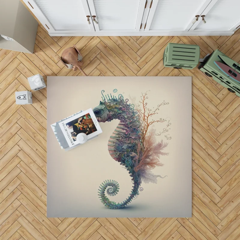 Seahorse Watercolor Illustration Rug