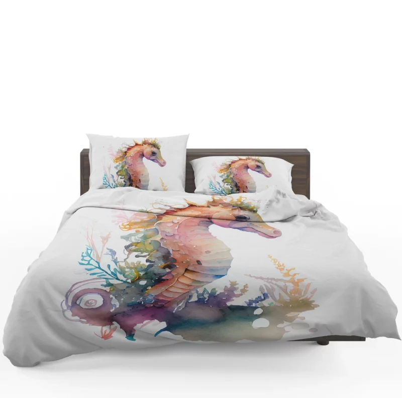 Seahorse Watercolor With Shell Bedding Set 1