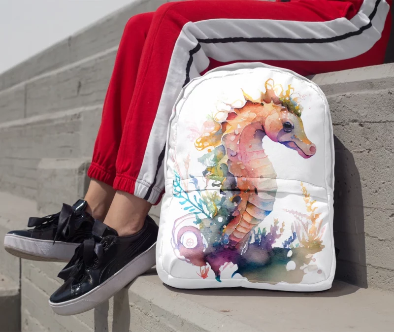 Seahorse Watercolor With Shell Minimalist Backpack 1