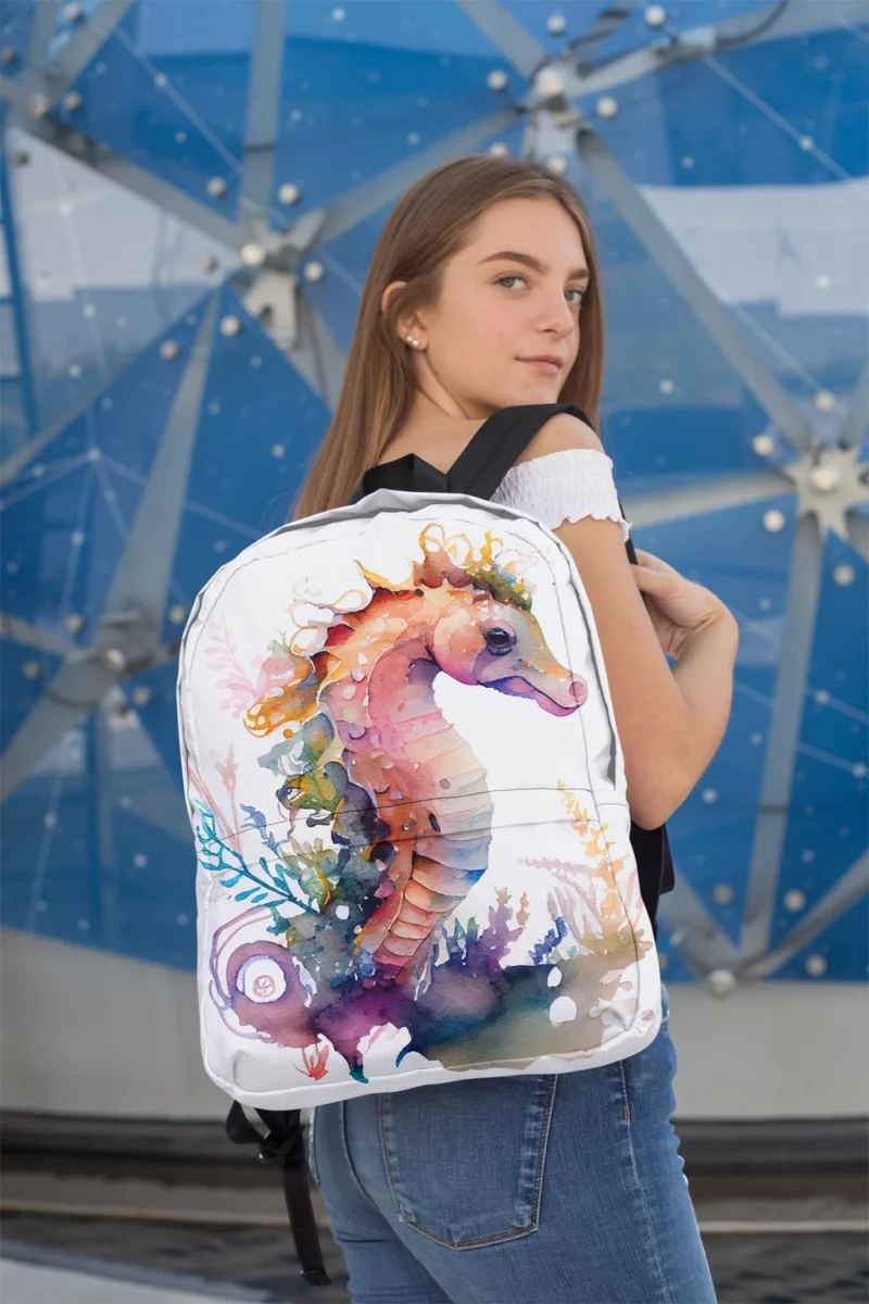 Seahorse Watercolor With Shell Minimalist Backpack 2