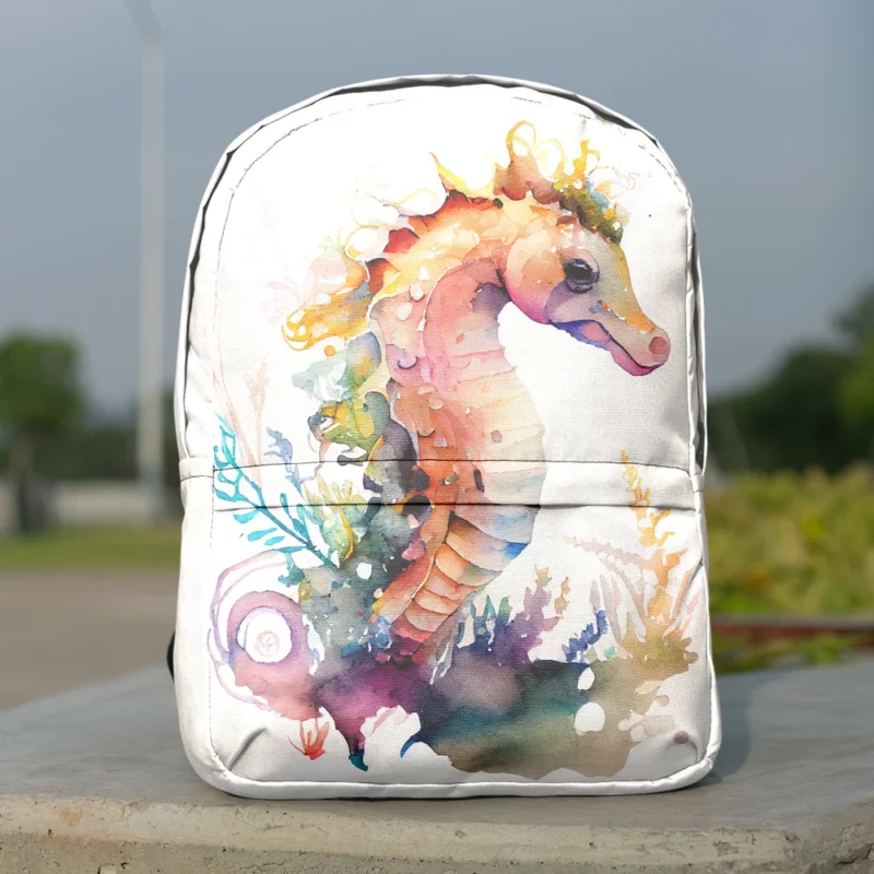 Seahorse Watercolor With Shell Minimalist Backpack