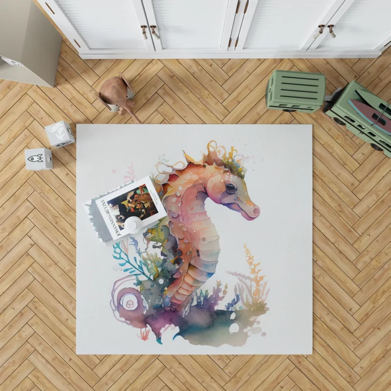 Seahorse Watercolor With Shell Rug