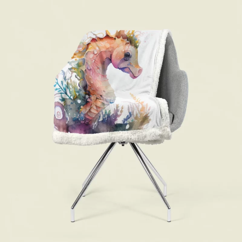 Seahorse Watercolor With Shell Sherpa Fleece Blanket 1