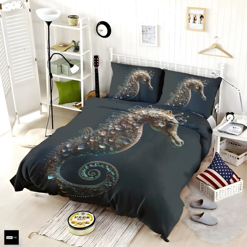 Seahorse With Blue Shell Bedding Set