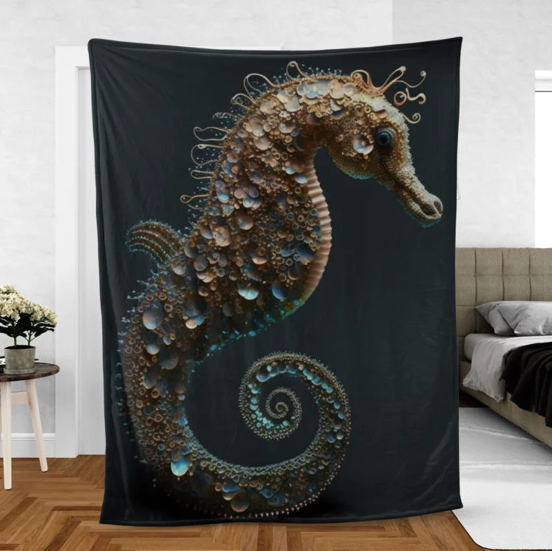 Seahorse With Blue Shell Fleece Blanket