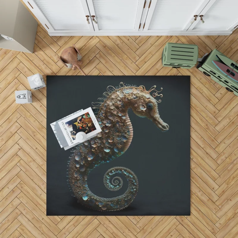 Seahorse With Blue Shell Rug