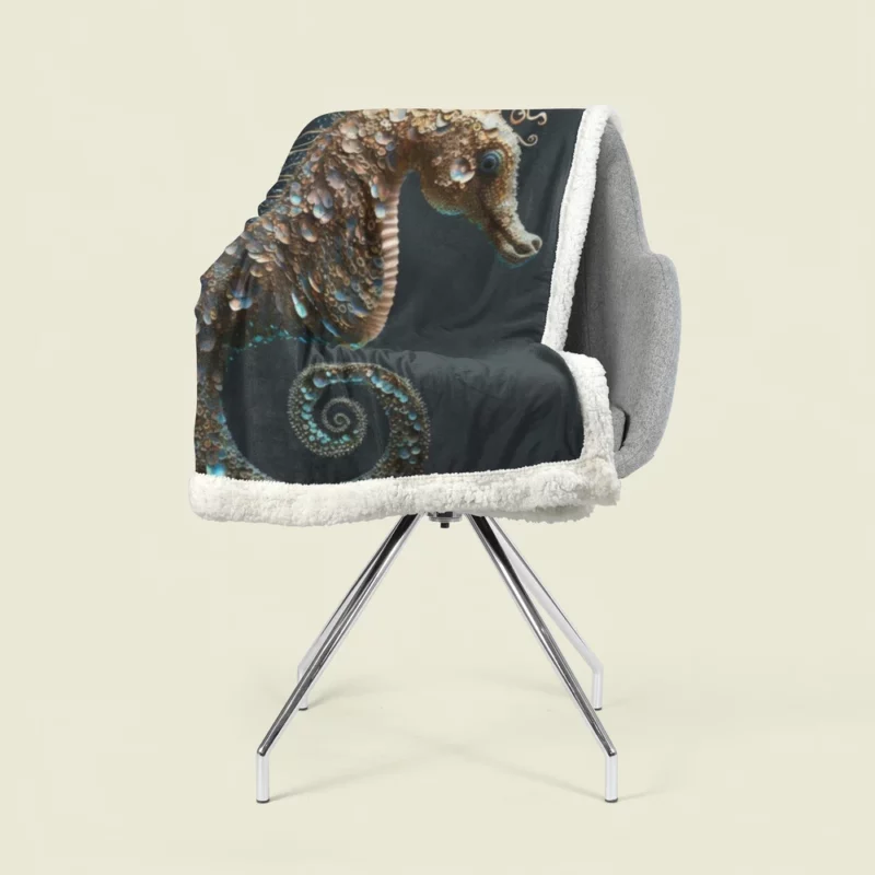 Seahorse With Blue Shell Sherpa Fleece Blanket 1