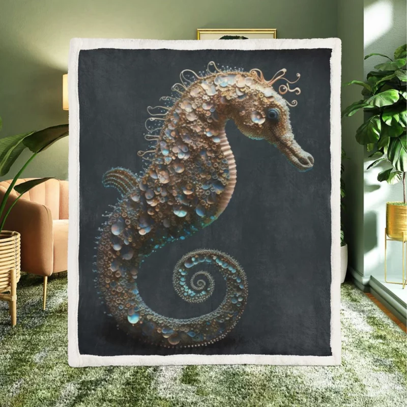 Seahorse With Blue Shell Sherpa Fleece Blanket