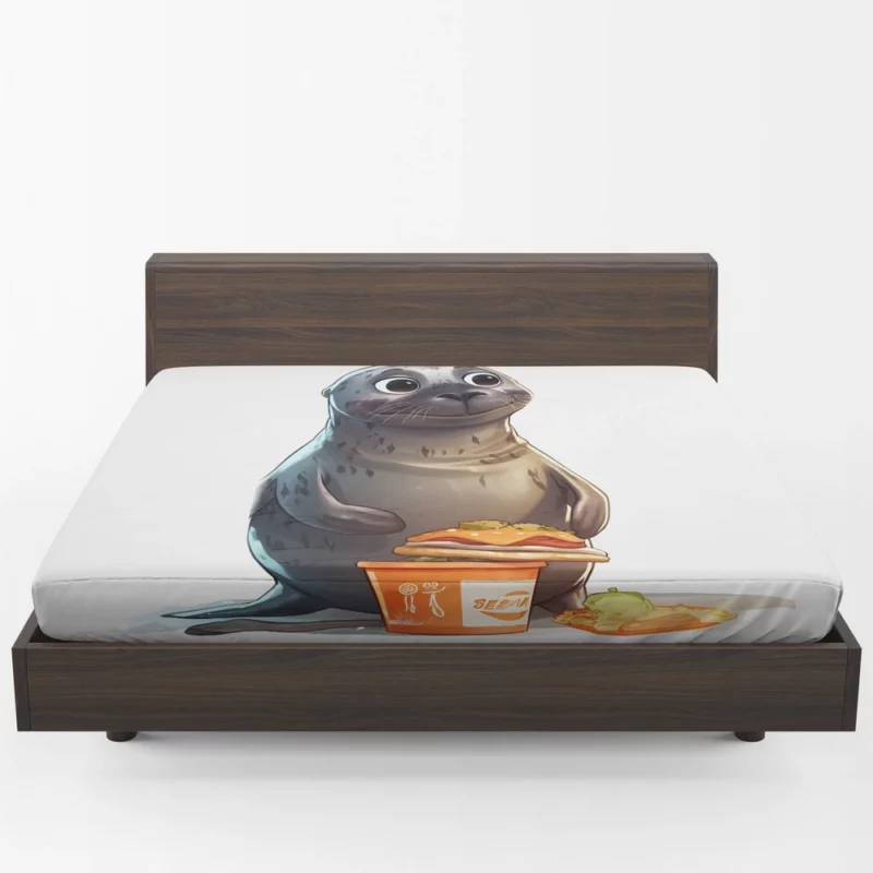 Seal Standing Near Food Fitted Sheet 1