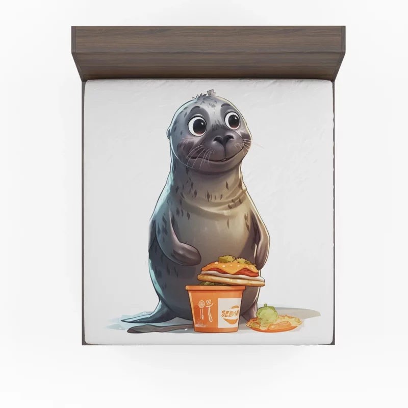 Seal Standing Near Food Fitted Sheet