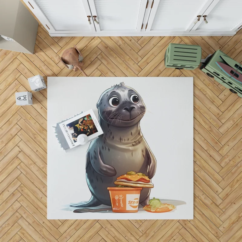 Seal Standing Near Food Rug